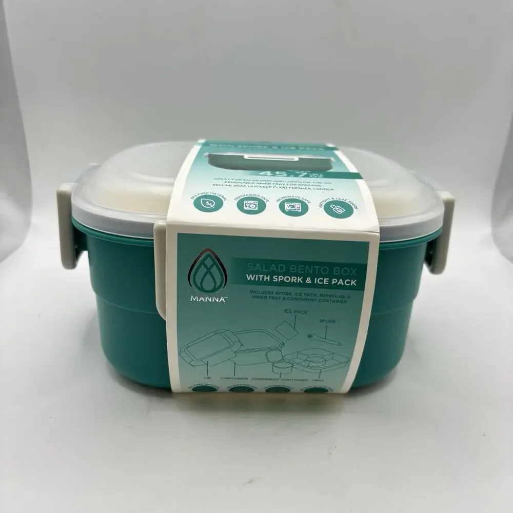 All-in-One Salad Lunch Container, Bento Lunch Box 47.5-oz SPORK & ICEPACK- Green